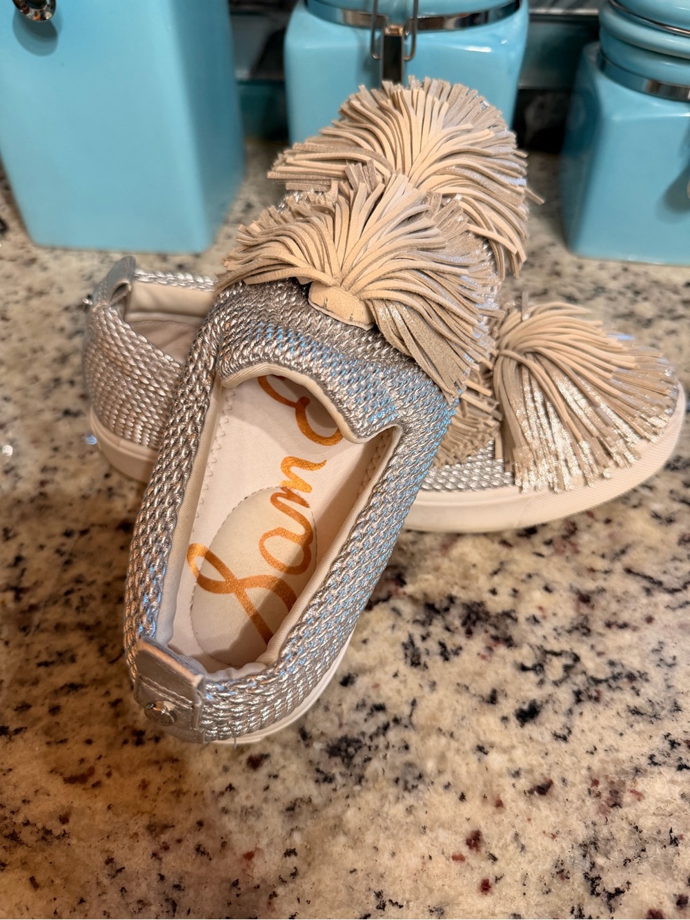 Sam Edelman Silver Metallic Tassel Slip-On Sneakers Size 8M